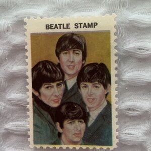 vintage 1964 Hallmark Beatles  5 stamps Hallmark Orange and Blue Beatle Stamp.